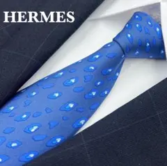 【美品】エルメス　ネクタイ　ブルー　ドット　ハイブランド　高級シルク