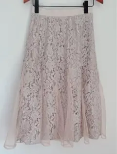 ピンク レース フレアスカート ミモレ丈