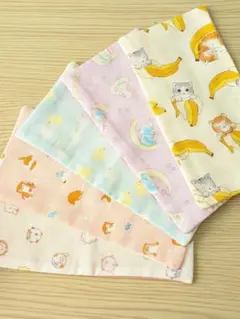 №13ガーゼハンカチ　ハーフ　ハンドメイド　5枚セット