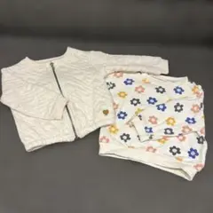 ホワイト キルティング ジップアップアウター 花柄　トレーナー　裏毛　100