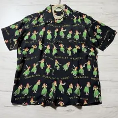 極美品】SUNSURF アロハシャツ 半袖 開襟 フラガール ハワイ 黒 L 