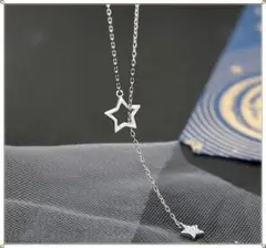 プチプラ★ループタイネックレス☆ラインストーン☆スター星デザイン☆シルバーカラー