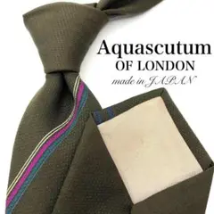 【美品】Aquascutum ネクタイ ストライプ ドット カーキ ブルー 青