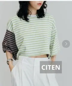 CITEN 　クレイジーパターンボーダーショートティーシャツ