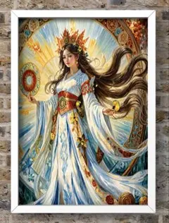 繁栄と成功の天照大御神　守護と保護　運命を好転　額縁付きグラフィックアート