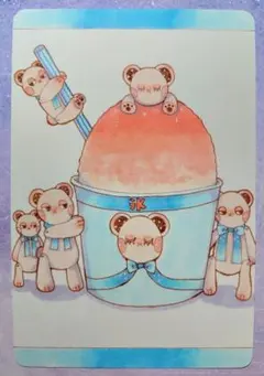 手描きイラスト　オリジナル　アナログイラスト　原画　クマさんかき氷