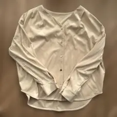 ViS 長袖シャツ Vネック ベロア ベージュ Mサイズ