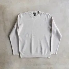 90s エディーバウアー 前Vコットンニットセーター L アイボリー