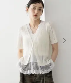 【美品】レースドッキングレイヤードニット　レイジブルー　レディース　半袖のサムネイル
