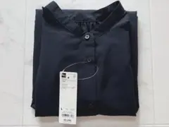 【秋物】GU ラッフルスリーブブラウス　ブラック　L