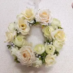 ホワイト ローズ フラワーリース 造花