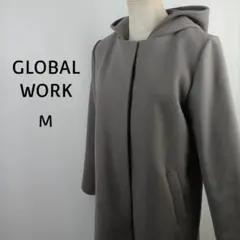 GLOBAL WORK　フード付ロングコート　M　グレー　2WAY　レディース