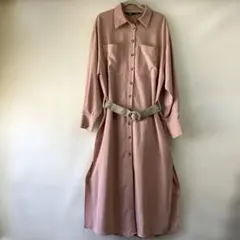 [ZARA]ピンク 長袖 シャツワンピース ベルト付き　XSサイズ