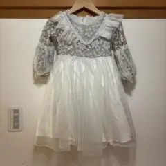 110cmキッズドレス 花柄レース グレーホワイト
