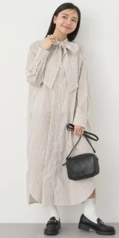 earth music&ecology ボウタイシャツワンピース