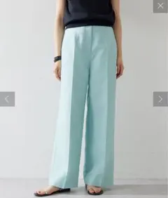 ミントグリーン ワイドパンツ センタープレス
