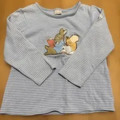 プティマイン　長袖　ロンT 110 男女兼用　水色　ボーダー柄　ピーターラビット