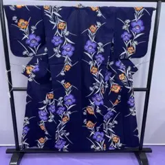 Y★3099★ 浴衣 夏着物 ゆかた 濃紺 カラフル花柄