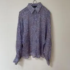 ZARA ザラ ペイズリー柄 シアーブラウス 長袖 パープル サイズL