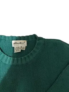 90s Eddie Bauer グリーン コットンニットセーター M 白タグ