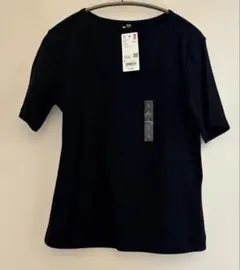 ✨タグ付き新品未使用 UNIQLO リブボートネックT ブラック 五分袖L