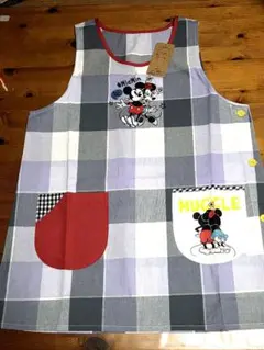 ミッキーマウス エプロン チェック柄