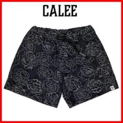 極美品 CALEE ローズパターン 総柄 イージーデニムショーツ インディゴ L