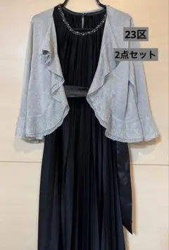 [2点セット]23区ノースリーブワンピースドレス+ラメ入りシアーボレロ【美品】
