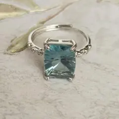 トルマリン♡アクアブルー♡スクエアカット♡花火カット♡シルバー925