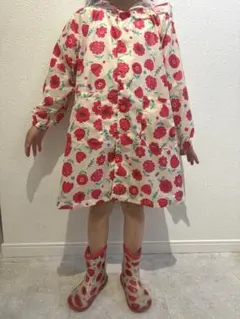 キッズ レインコート&レインシューズ 花柄 赤