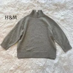 H&M　エイチアンドエム　セーター　ニット　モックネック　グレー　サイドスリット