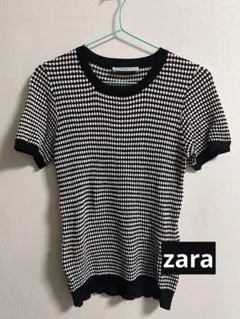 ZARA ザラ 薄手半袖サマーニット ブラック/ホワイト/ドット Mサイズ