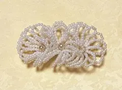 パールのバレッタ　優しい白　オフホワイト