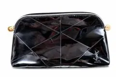 ●イヴサンローランYSLボーテ エナメルブラックポーチゴールドロゴチャーム付き