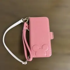 ミッキーマウス 手帳型 iPhoneケース ピンク ストラップ付 SE3