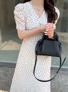 GRL js08ドット柄バックレースアップフレアワンピース