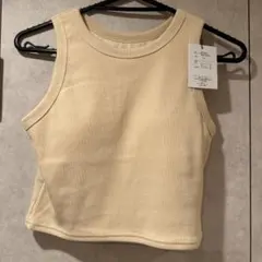 リブ編みイエロータンクトップ