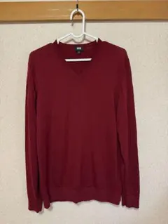 UNIQLO エクストラファインメリノVネックセーター（長袖） 赤 L