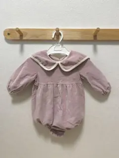 【韓国ベビー服】ベビーロンパース（ピンクベロア生地）90