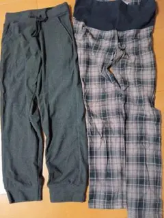 マタニティパンツセット Mサイズ ダークグレー・チェック柄