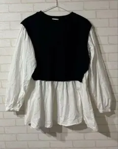 GUレイヤードデザイン長袖シャツ 黒白Mサイズ