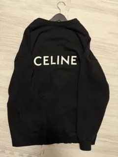 美品 CELINEセリーヌ バックロゴ ブラック スウェット カーディガン L CELINE - セリーヌ CELINE カーディガン ロゴ スウェットカーディガン
