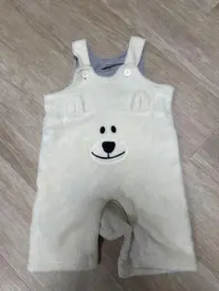 クマの顔刺繍付きオーバーオール 80