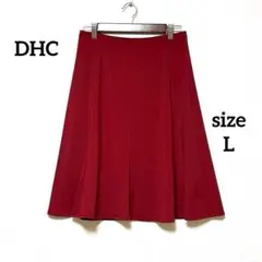 DHC フレアスカート　膝丈　レッド　ストレッチ　ウエストゴム　美シルエット　Lのサムネイル