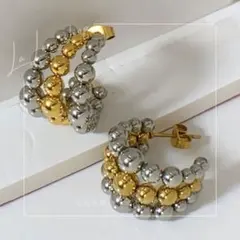バイカラー ボール フープピアス ゴールド シルバー セレクト インポート