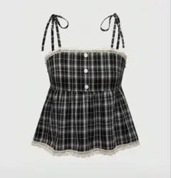 SHEIN ROMWE レーストリム チェック柄 カジュアルキャミソールトップ