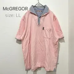 ✨美品❤️【マクレガー】(LL)ピンク ポロシャツ/ストライプ襟/重ね着風