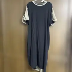 バイカラー ロングワンピース　着痩せ見えのサムネイル