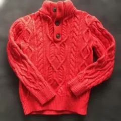 GAP KIDS 赤 ケーブルニットセーター 6-7