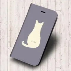 iPhone17 手帳型ケース ネコホワイト・パープル 48